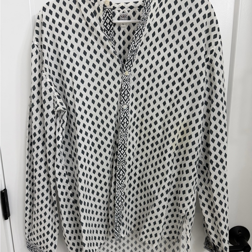 SR Lawrence Black and White Geometric Blouse